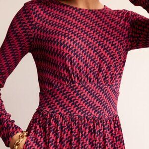 BODEN Thea Long Sleeve Pink Geometric Midi Dress 12P